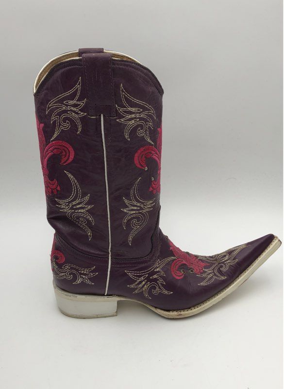 Botas Aguila Real Purple Pink Fleur De Lis Embroidered Cowboy Boots Sz 8.5