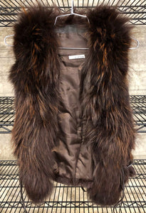 Vintage C/FAN Women's Brown Rabbit/Raccoon Fur Vest w/ Lambskin Leather Trim - S