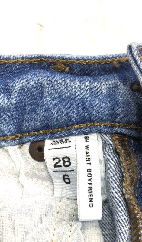 LOFT Women's Blue High Waist Boyfriend Distressed Ripped Knee Jeans Sz 28 6