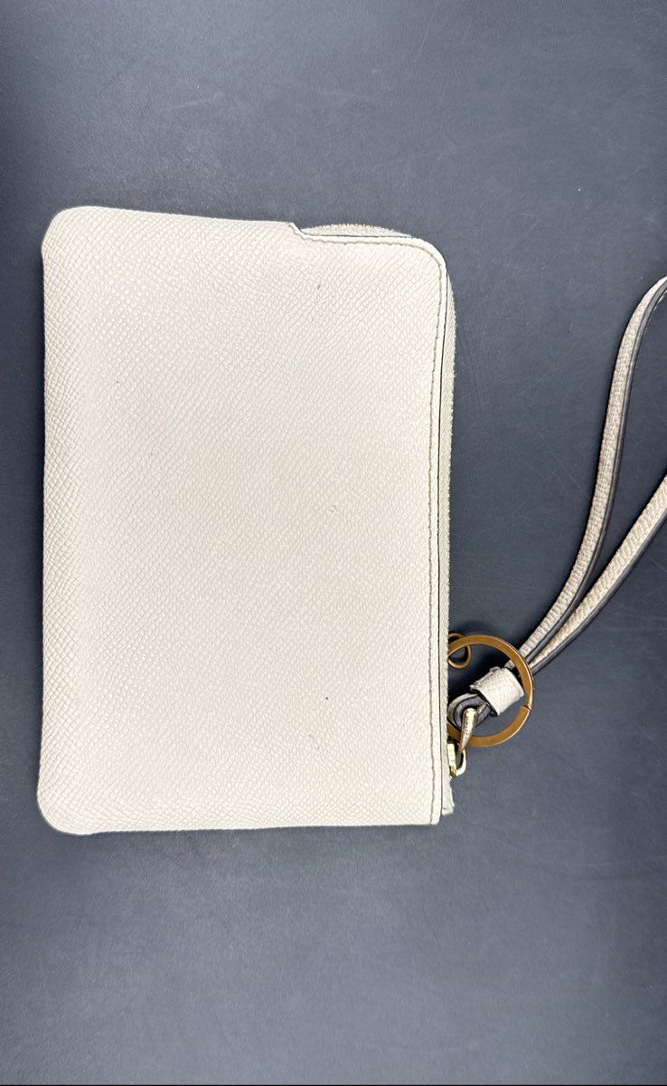 Coach White Pebbled Leather Corner Zip Wristlet Coin Pouch Gold Hardware