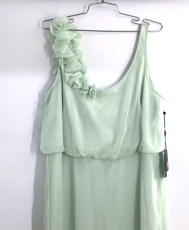 Adrianna Papell Women's Mint Green One Shoulder Rosette Chiffon Gown NWT Sz 18