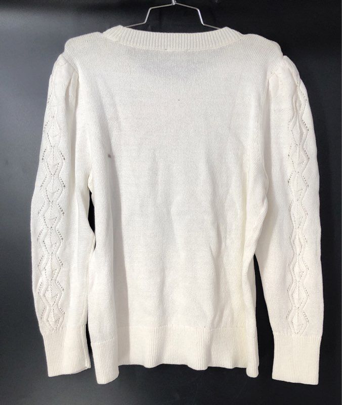 Talbots Women's White Sweater Pointelle Sleeve Cotton Crewneck NWT Sz XL