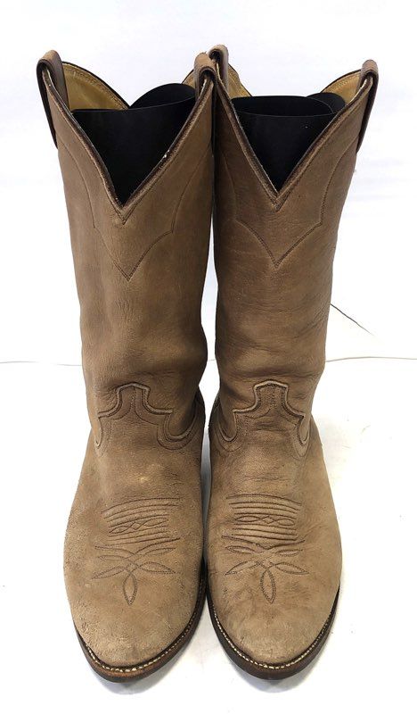 Vintage Justin 1325 Tan Suede Leather Western Cowboy Boots USA Made Size 8 B