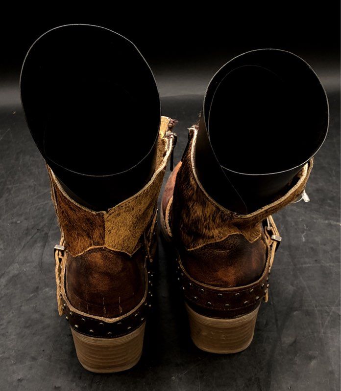 Sterling River Brown Leather Cowhide Studded Western Ankle Boots Size 8 M