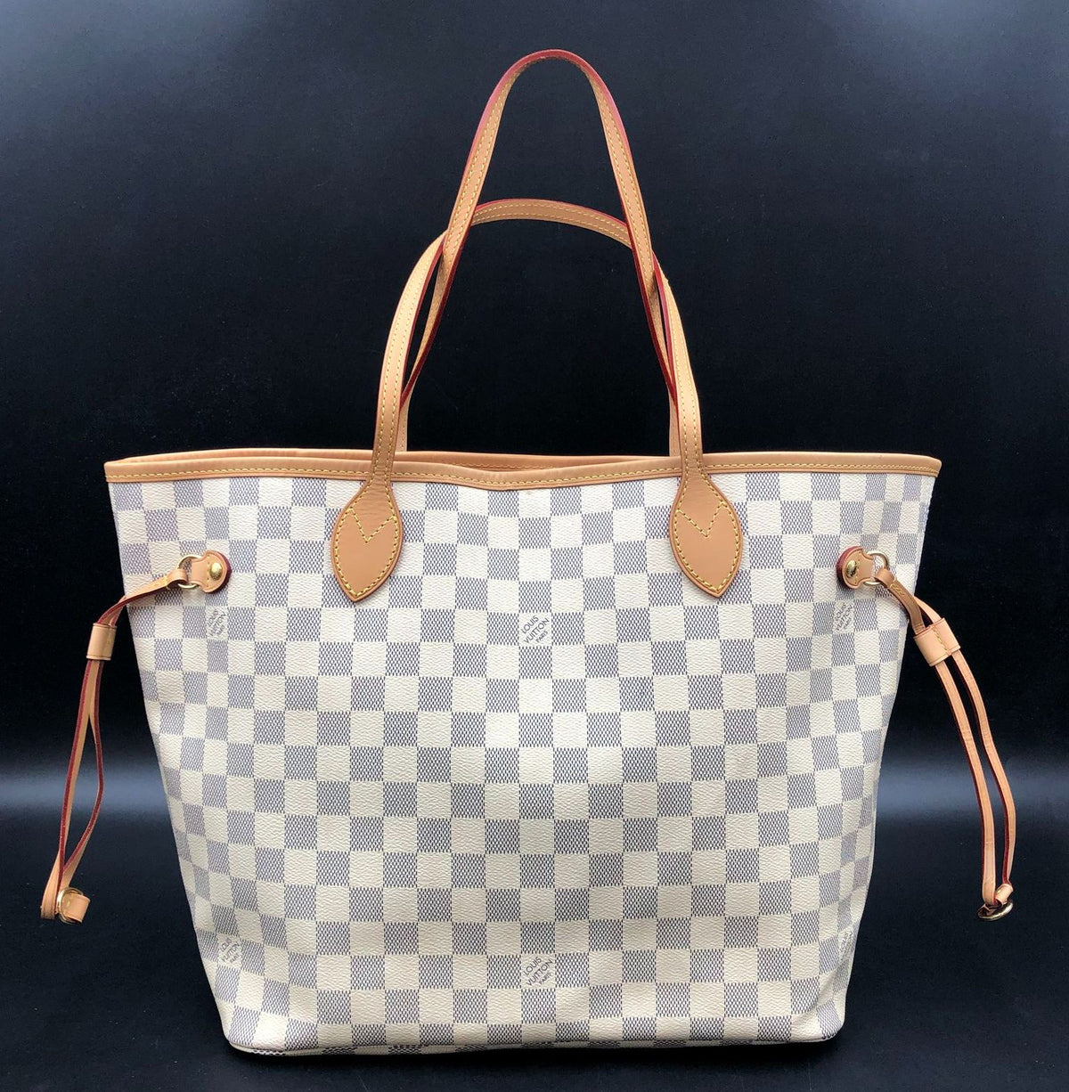 Louis Vuitton Inspired Cream White/Blue Signature Damier Print Canvas Tote