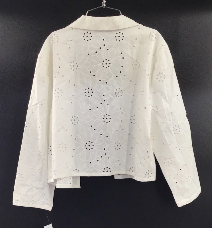Perceptions Women's White Cotton Floral Eyelet Open Front Blazer NWT Sz M