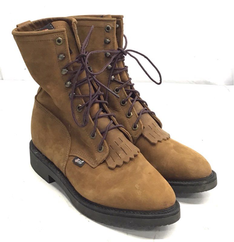 Justin Original Work Boots 0760 Kiltie Lace Up Tan Leather Men's Size 10EE
