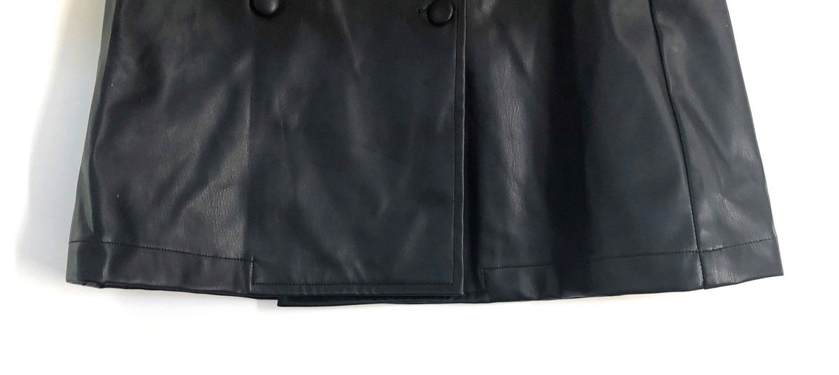 Cider Women's Black Faux Leather Double Breasted Mini Skirt Sz S NWT