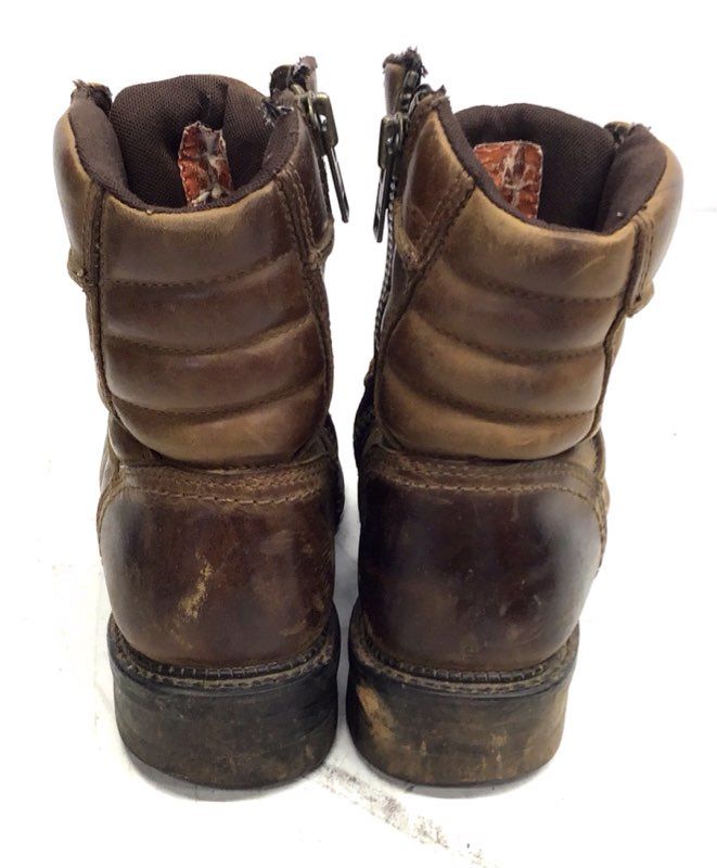 Harley-Davidson Brown Distressed Leather Side-Zip Motorcycle Boots Size 8