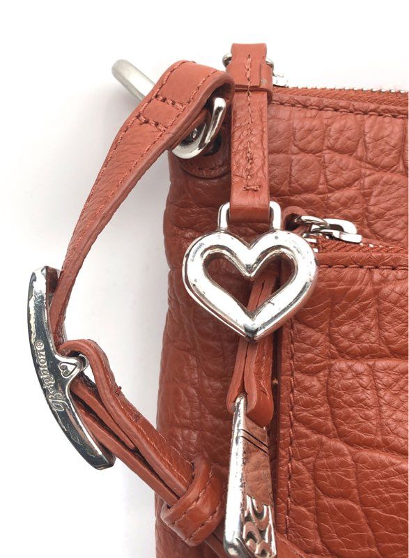 Brighton Rust Croc Embossed Leather Crossbody Bag Silver Heart Charm Purse