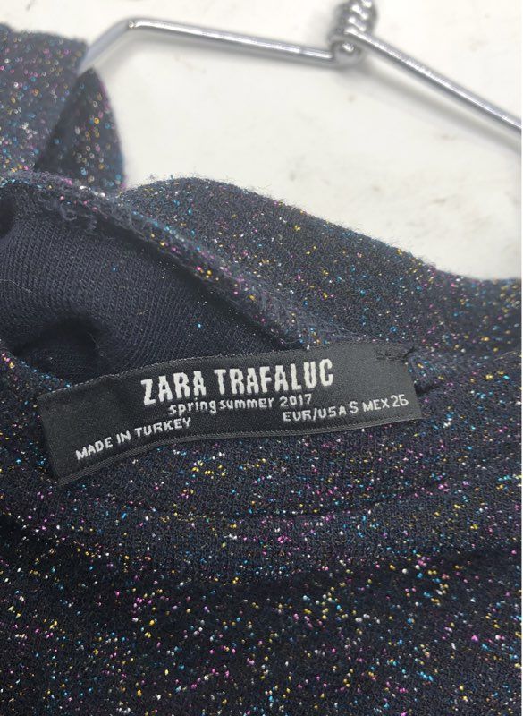 Zara Trafaluc Women's Futurist Black Multicolor Sparkle Ruffle Sleeve Dress Sz S