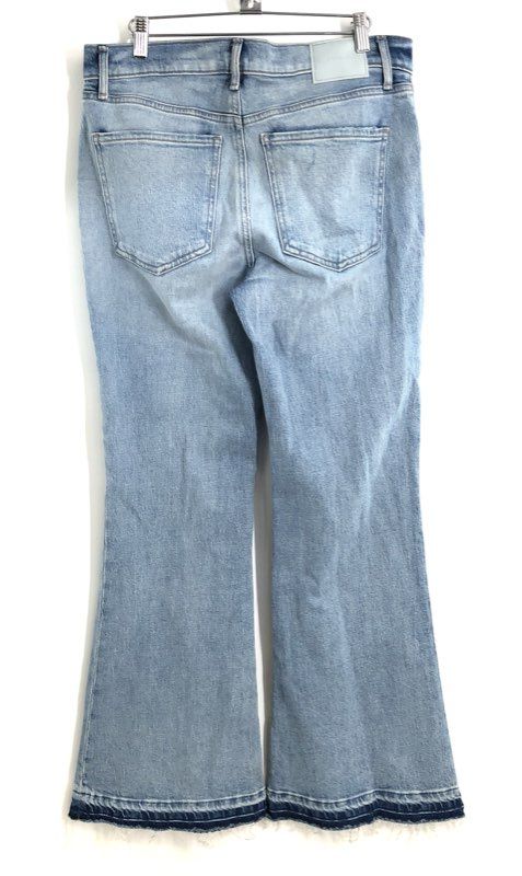 Express Women's '70s Flare Jeans Blue Mid Rise Distressed Raw Hem Sz 10S NWT