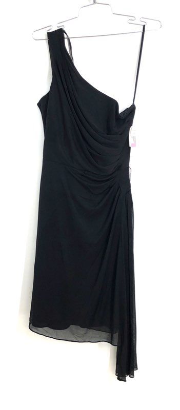 Alex Evenings Women's Black One Shoulder Draped Ruched Cocktail Dress Sz 6 NWT