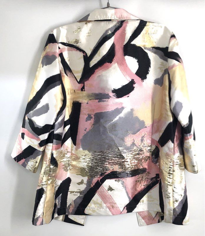 Ming Wang Women's Blazer Multicolor Metallic Abstract Open Front NWT Sz L