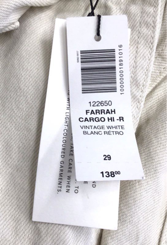 NWT Denim Forum Women's White Cotton Cargo Jeans - Size 29