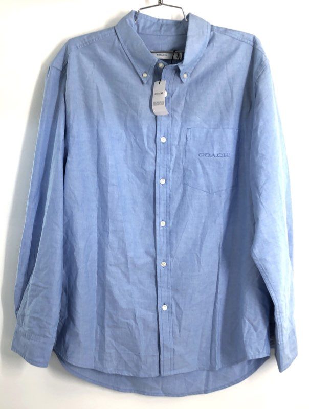 Coach Men's Winter Blue Long Sleeve Button Down Shirt Embroidered Logo NWT Sz M