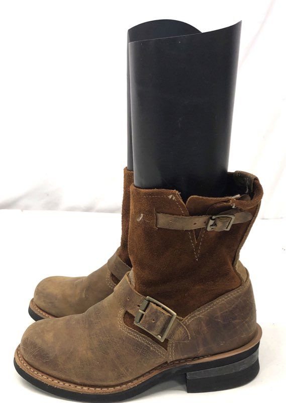 Maximed Brown Leather and Suede Biker Engineer Mid-Calf Boots Size 6 M