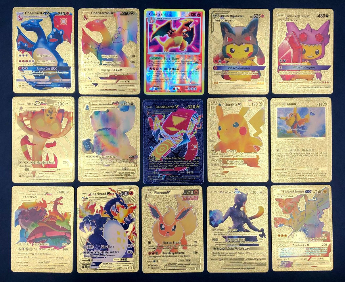 LOT of 15 RARE Pokemon VMax/GX Gold Foil/Holo/Rainbow Collectible Trading Cards