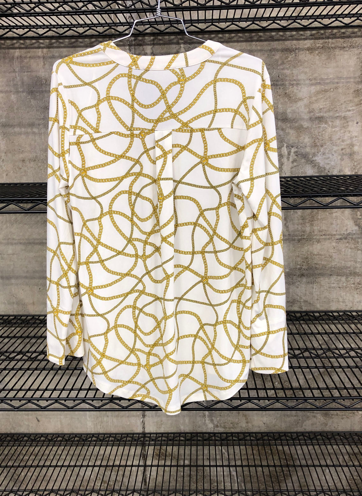 Michael Kors Women's Bone Gold Chain Print Quarter Zip Blouse NWT Sz M