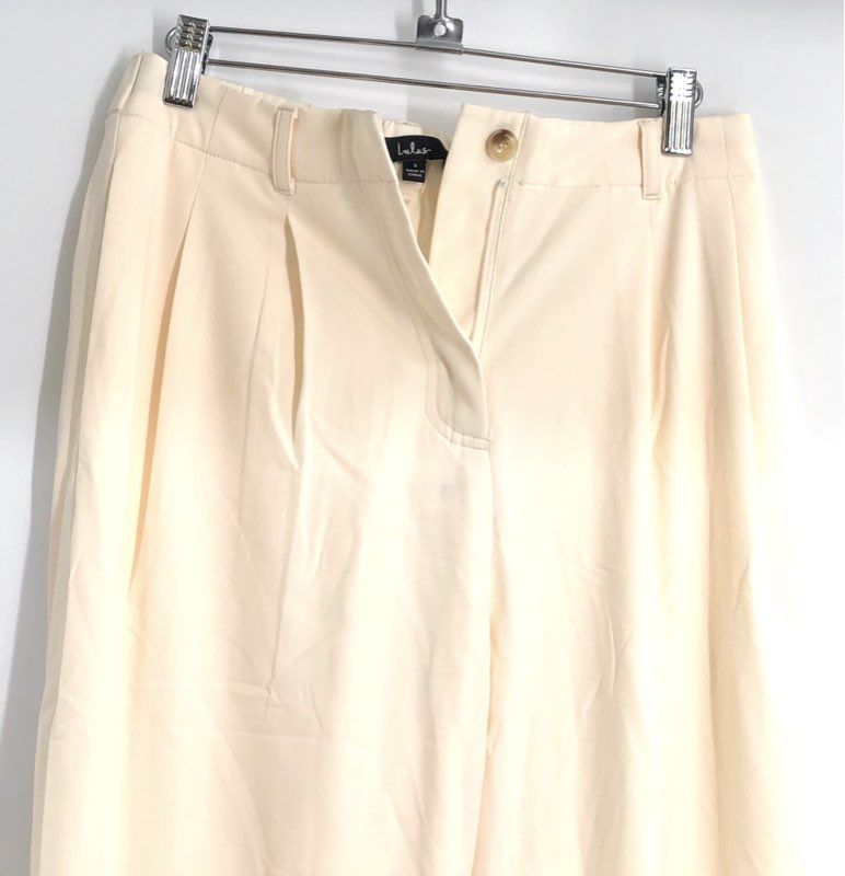 Lulus Women's Cream Pleated High Rise Wide Leg Pants Elastic Back NWT Sz S
