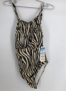 NWT Simply Fit Women's Sand Animal Print Ruched One-Piece Swimsuit - Size Medium