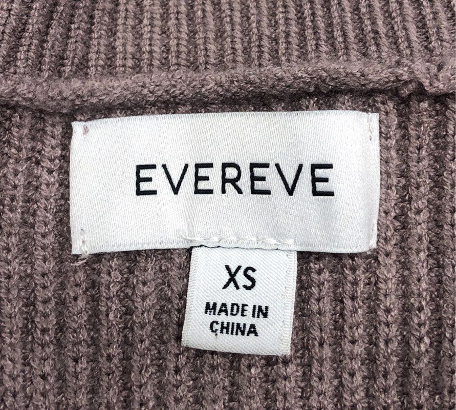 Evereve Women's Mauve Ribbed Pullover Crew Sweater Stripe Shoulder Sz XS
