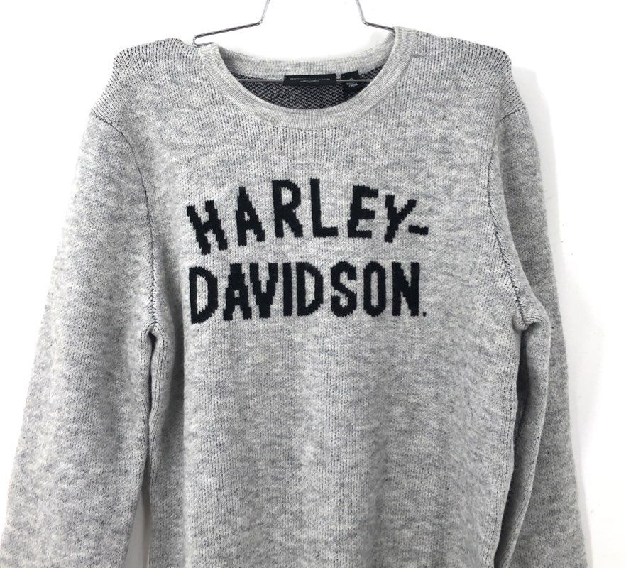 Harley-Davidson Spellout Logo Knit Sweater Light Grey Heather Sz XL