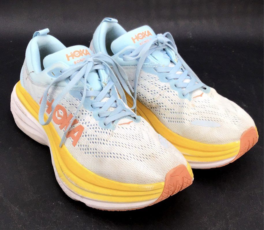 Hoka One One Men's Bondi 8 White Blue Athletic Shoes - Size 8.5