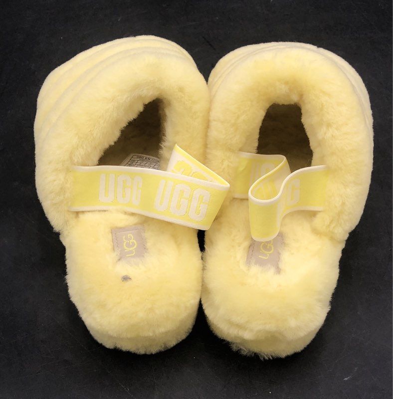 UGG Fluff Yeah Slide Lemon Sorbet Yellow Sheepskin Slippers Women's Size 10