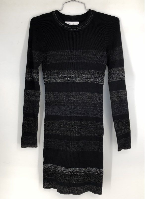 John + Jenn Women's Black Metallic Striped Ribbed Knit Sweater Dress Sz S NWT