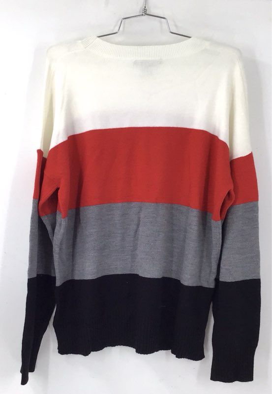 NWT French Connection Red Gray Colorblock Babysoft Stripe Sweater Men's L