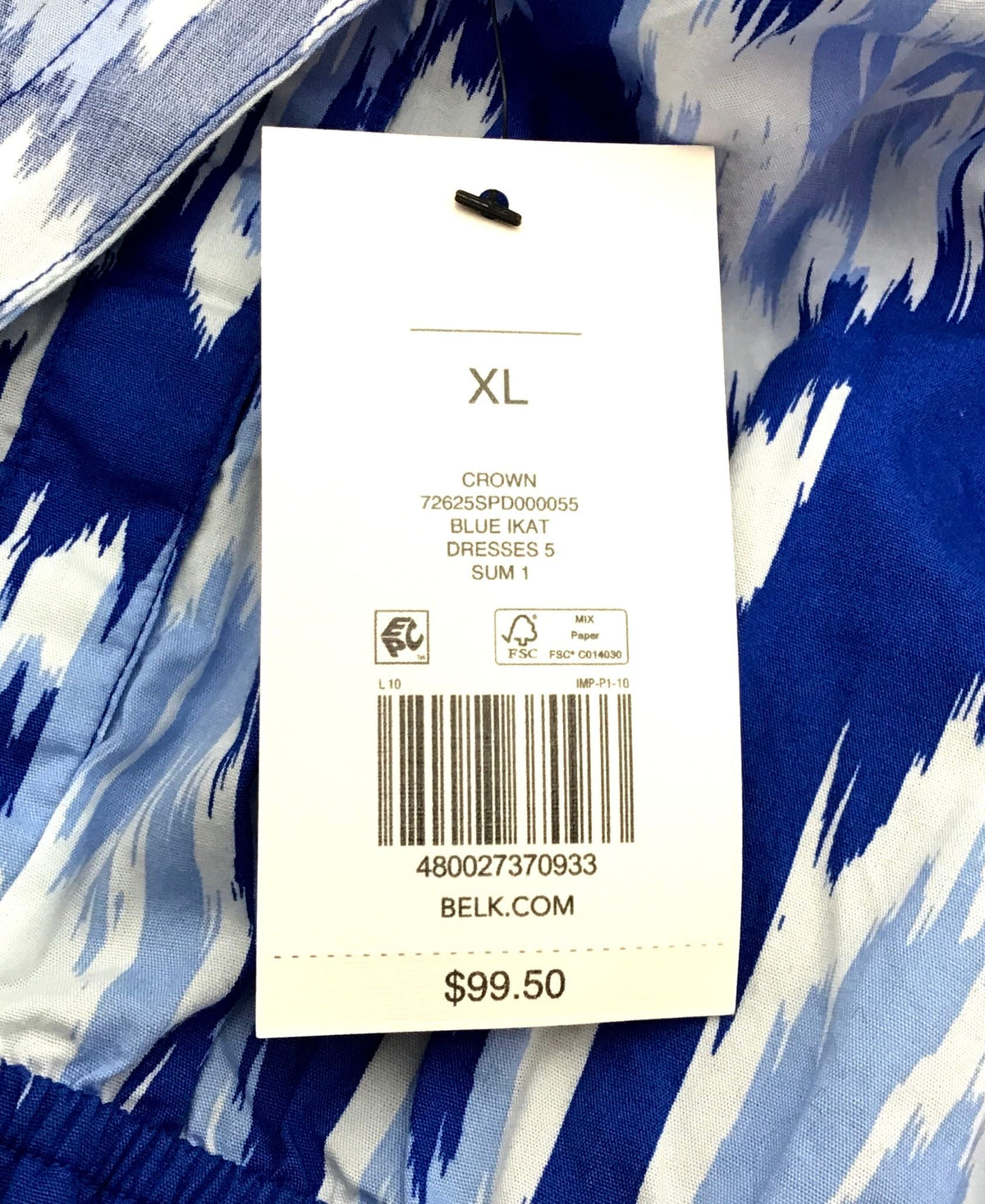 NWT Crown &amp; Ivy Women&#39;s Blue Ikat Cotton A-Line Dress - Size XL