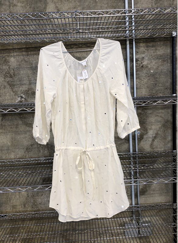 Club Monaco Women's NWT Anya Silk Dress Robe Mirror Embellished White Sz 6