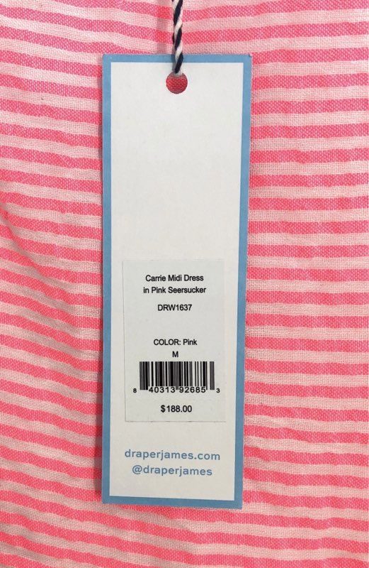Draper James Women's Carrie Midi Dress Pink Seersucker Ruffle Sz M NWT