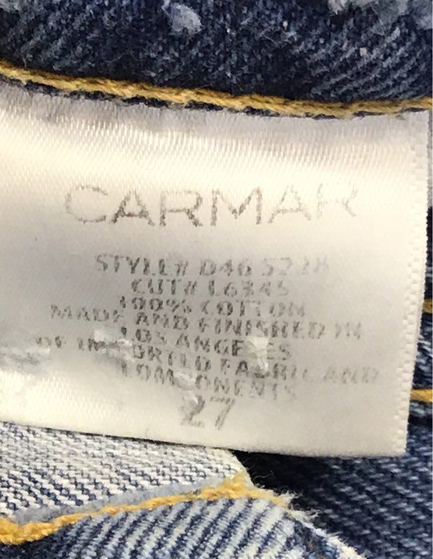 Carmar Women's Light Wash Distressed High Rise Denim Patchwork Shorts Sz 27