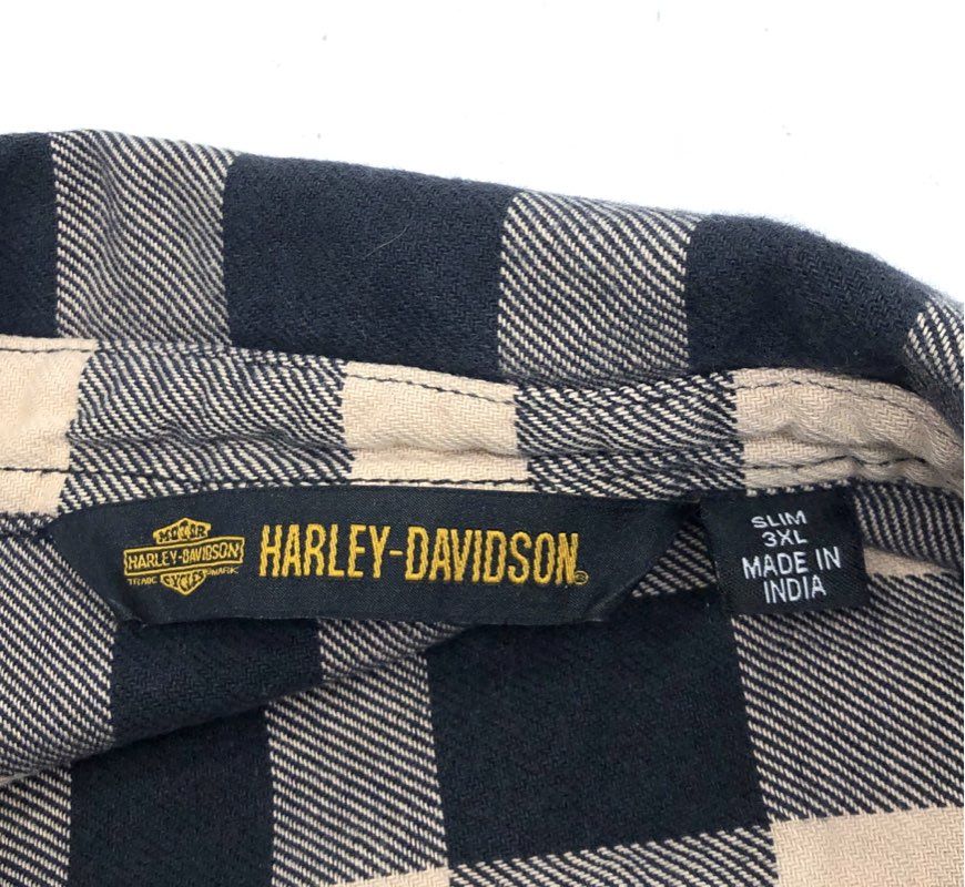 Harley-Davidson Buffalo Check Plaid Button Up Shirt Back Logo Patch Slim 3XL