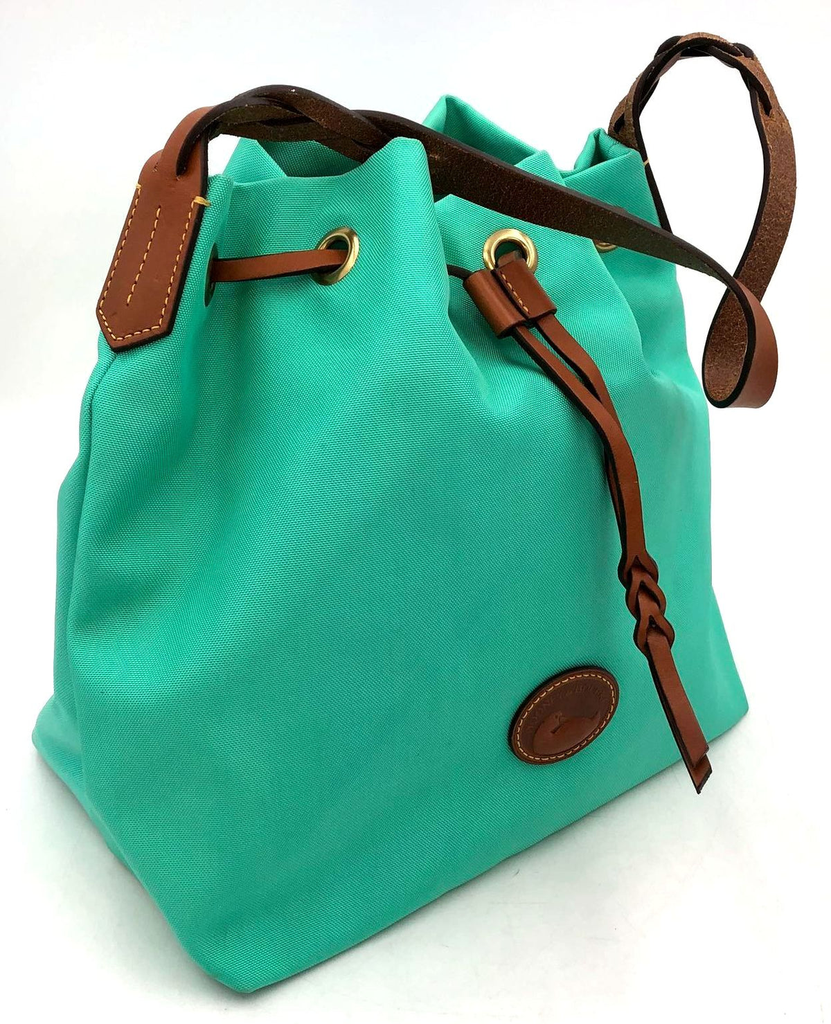 Dooney & Bourke Teal Nylon Shoulder Bag with Brown Braided Leather Trim (+COA)