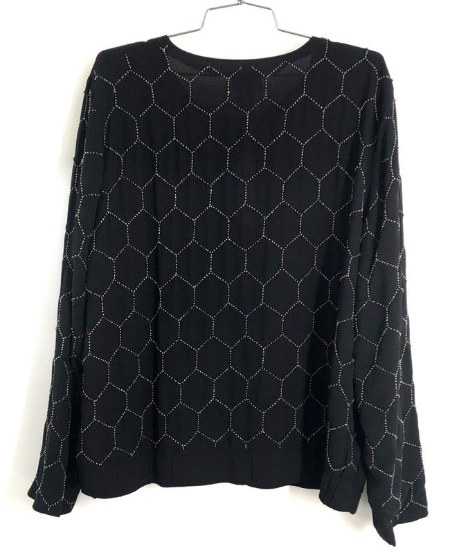 Chico's Women's Beaded Bomber Jacket Black Honeycomb Zip Front Sz 3 NWT