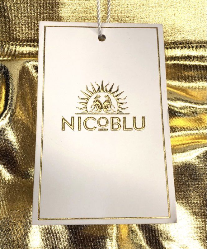 Nicoblu Women's Gold Metallic Shiny High Waist Tights Leggings Sz XS NWT