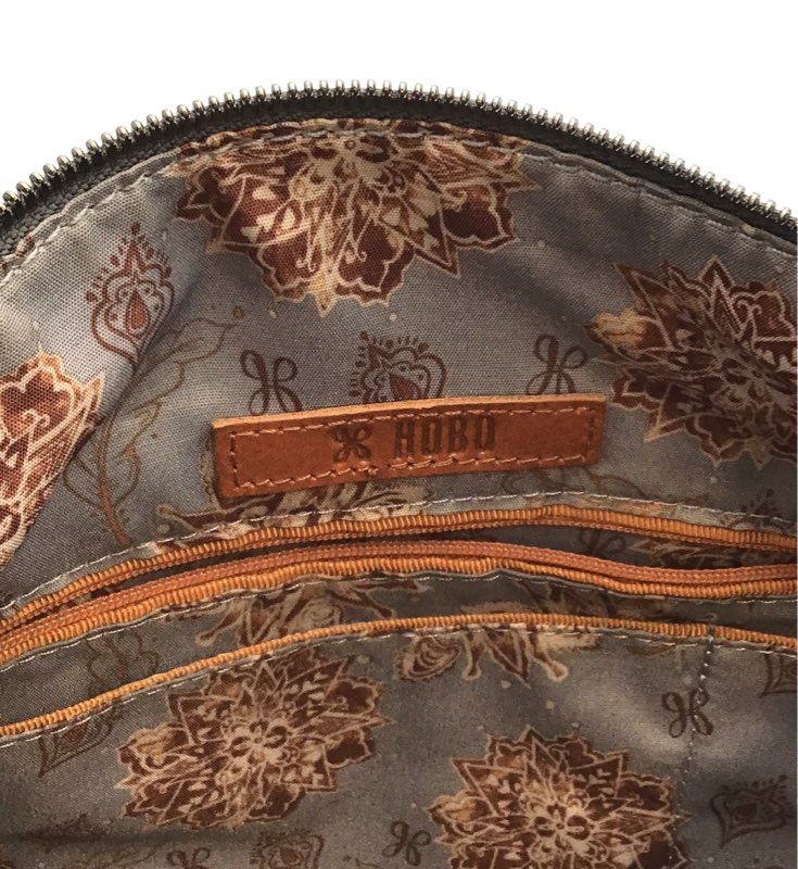 Hobo Gray Taupe Suede Leather Slouchy Crossbody Bag Purse Silver Hardware