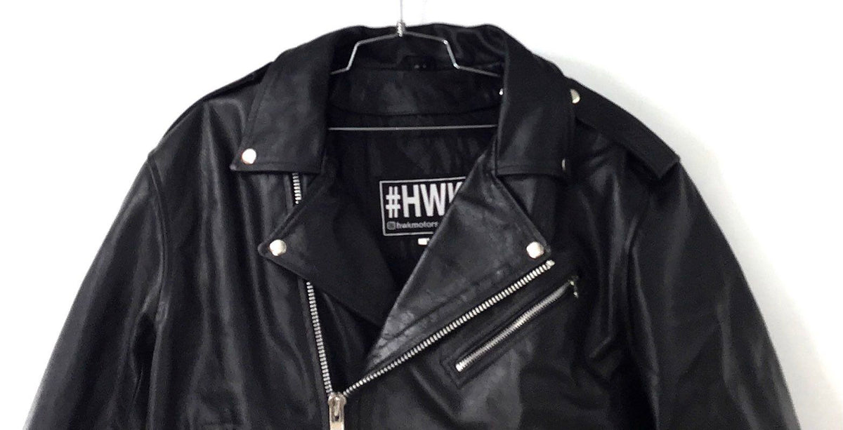 HWK Men's Leather Motorcycle Biker Jacket Black Asymmetrical Zip Size L