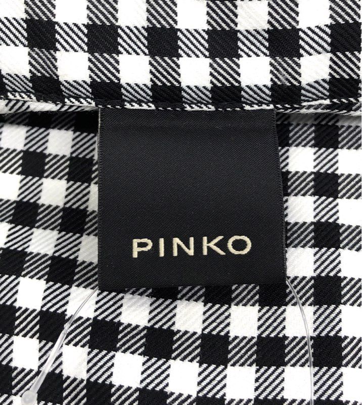 Pinko Women's Gingham Check Long Sleeve Embellished Blouse Black White Sz 4 NWT