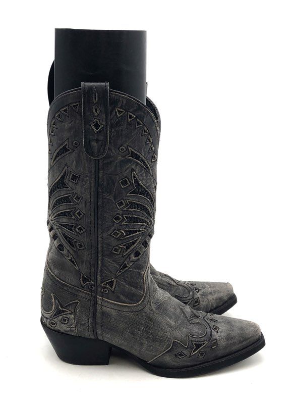 Laredo Stevie Black Distressed Leather Sequin Snip Toe Western Boots Size 6M