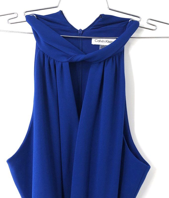 NWT Calvin Klein Women's Royal Blue Twist Halter Neck Wide Leg Jumpsuit Size 10