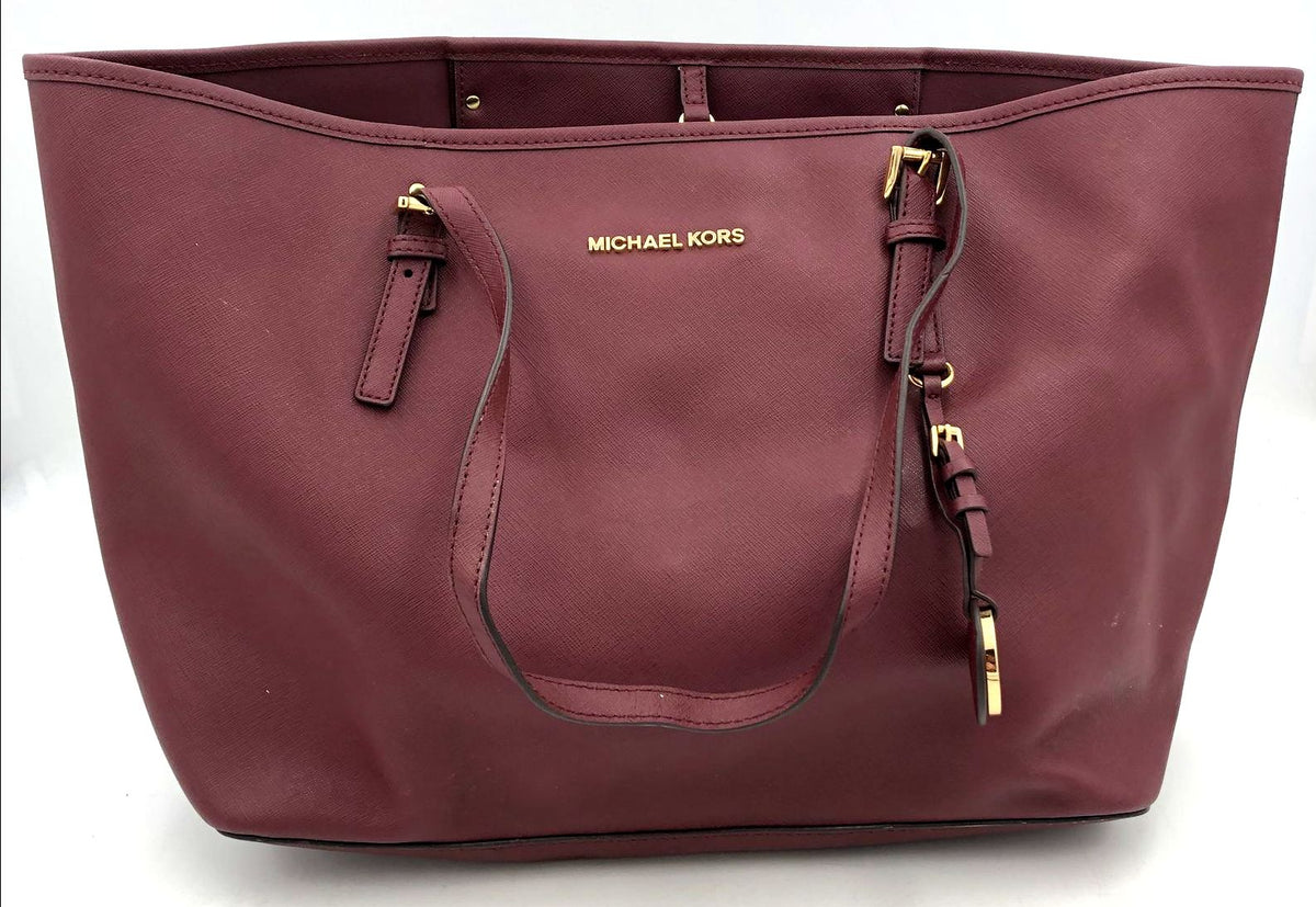 Authentic Michael Kors Women&#39;s Burgundy Luxury Leather Tote Bag - COA Included