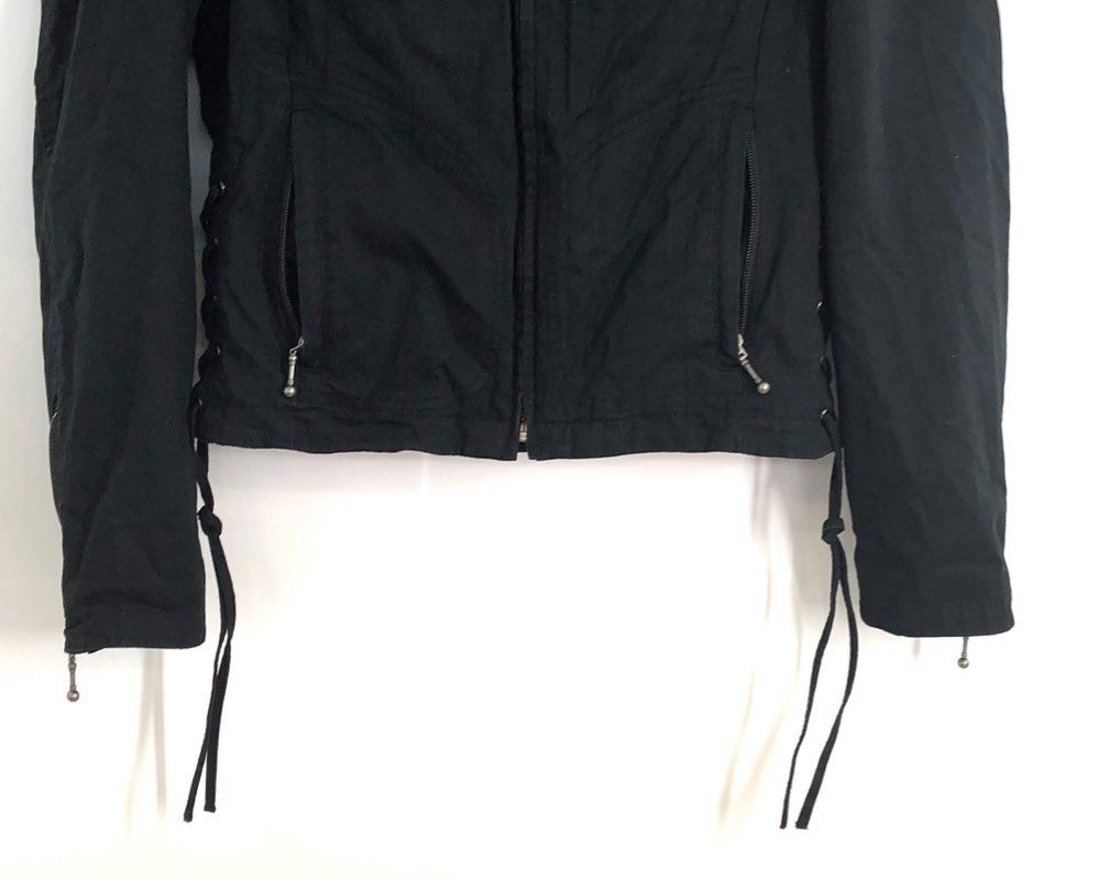 Harley-Davidson Women's Black Cotton Moto Jacket Pink Hood Side Lace Sz S