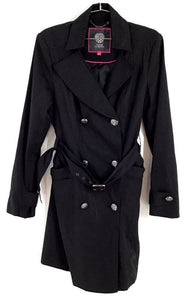 Vince Camuto Women's Black Double-Breasted Waist Belted Trench Coat - Size Large