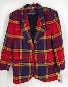 NWT Laura Scott Women's Multicolor Bright Plaid Single-Breasted Blazer - Size 16