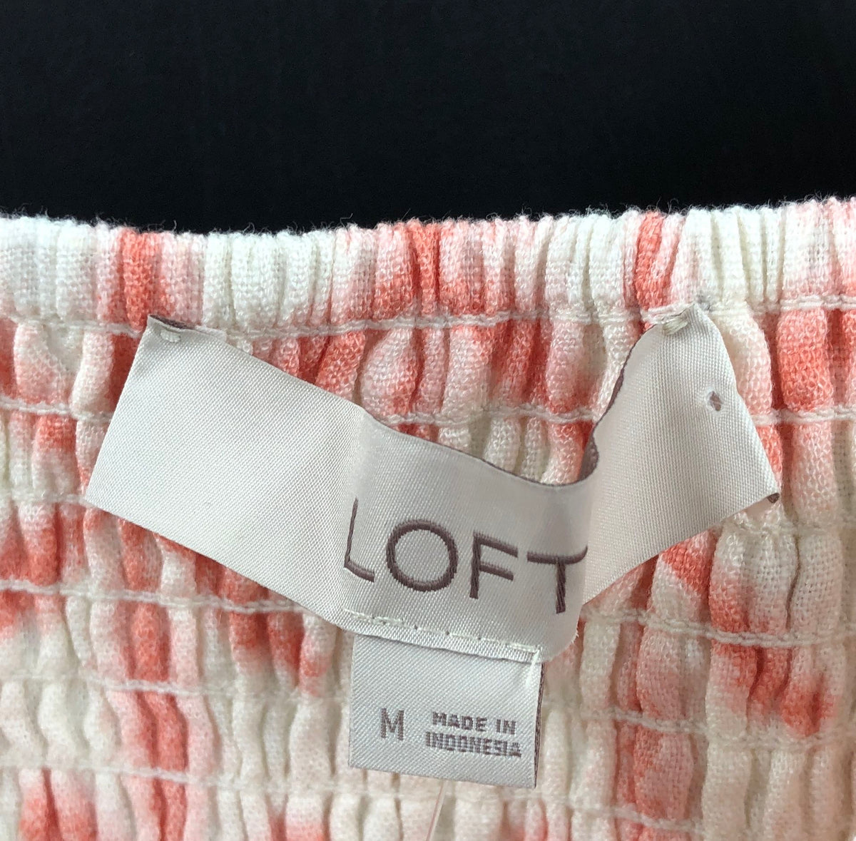 LOFT Women's White Pink Starburst Cami Top Smocked Peplum Linen Rayon NWT Sz M