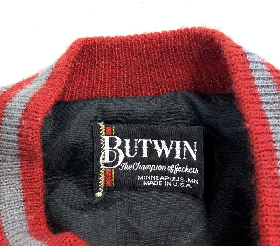 Vintage 80s Butwin Wool Leather Sleeve Letterman Varsity Jacket Made USA Sz XL